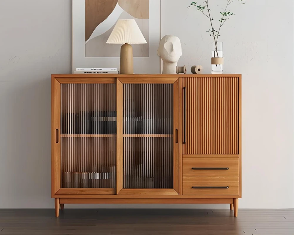 wood sideboard with glass doors